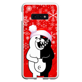 Чехол для Samsung S10E с принтом НОВОГОДНИЙ MONOKUMA. в Кировске, Силикон | Область печати: задняя сторона чехла, без боковых панелей | 2022 | anime | black  white | danganronpa | happy new year | kurokuma | merry christmas | monodam | monokuma | monomi | monotaro | pink | shirokuma | аниме | год тигра | зима близко | мoноми | монокума | нг | новогодний | новый год | новый 