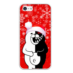 Чехол для iPhone 5/5S матовый с принтом НОВОГОДНИЙ MONOKUMA. в Кировске, Силикон | Область печати: задняя сторона чехла, без боковых панелей | 2022 | anime | black  white | danganronpa | happy new year | kurokuma | merry christmas | monodam | monokuma | monomi | monotaro | pink | shirokuma | аниме | год тигра | зима близко | мoноми | монокума | нг | новогодний | новый год | новый 