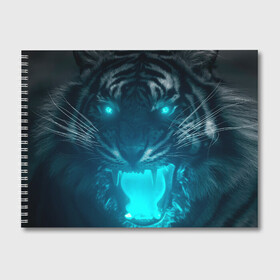 Альбом для рисования с принтом Неоновый водяной тигр 2022 в Кировске, 100% бумага
 | матовая бумага, плотность 200 мг. | 2022 | водяной тигр | неон | новый год | тигр