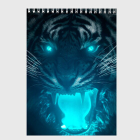 Скетчбук с принтом Неоновый водяной тигр 2022 в Кировске, 100% бумага
 | 48 листов, плотность листов — 100 г/м2, плотность картонной обложки — 250 г/м2. Листы скреплены сверху удобной пружинной спиралью | 2022 | водяной тигр | неон | новый год | тигр