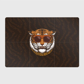 Магнитный плакат 3Х2 с принтом Крутой тигр в очках с цепью в Кировске, Полимерный материал с магнитным слоем | 6 деталей размером 9*9 см | furry | tiger | восточный тигр | год тигра | голова | кошка | тигр | тигренок | фурри | хищник