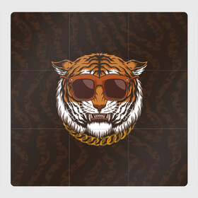 Магнитный плакат 3Х3 с принтом Крутой тигр в очках с цепью в Кировске, Полимерный материал с магнитным слоем | 9 деталей размером 9*9 см | furry | tiger | восточный тигр | год тигра | голова | кошка | тигр | тигренок | фурри | хищник