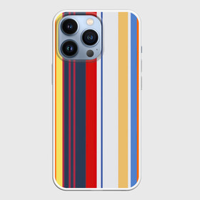 Чехол для iPhone 13 Pro с принтом Stripes Abstract в Кировске,  |  | Тематика изображения на принте: абстракция | акриловая | акриловый | без лишнего | белую | белый | в полоску | голубую | желтую | желтый | красную | красный | линии | на каждый день | полоски | разноцветная | разноцветное