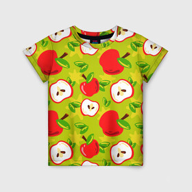 Детская футболка 3D с принтом Яблочки паттерн в Кировске, 100% гипоаллергенный полиэфир | прямой крой, круглый вырез горловины, длина до линии бедер, чуть спущенное плечо, ткань немного тянется | apple | яблоки | яблоко | яблоня | яблочки