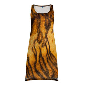 Платье-майка 3D с принтом Шкура тигра 2022 в Кировске, 100% полиэстер | полуприлегающий силуэт, широкие бретели, круглый вырез горловины, удлиненный подол сзади. | 2022 | год тигра | новый год | новый год 2022 | символ года | тигр | тигренок | тигрица | тигры