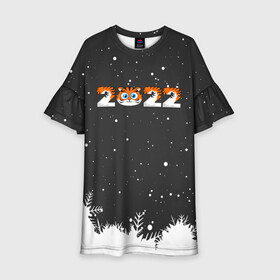 Детское платье 3D с принтом Новый год 2022 - надпись 2022 в Кировске, 100% полиэстер | прямой силуэт, чуть расширенный к низу. Круглая горловина, на рукавах — воланы | 2022 | год тигра | новый год | новый год 2022 | символ года | тигр | тигренок | тигрица | тигры