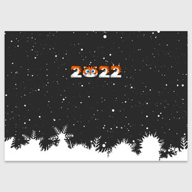 Поздравительная открытка с принтом Новый год 2022 - надпись 2022 в Кировске, 100% бумага | плотность бумаги 280 г/м2, матовая, на обратной стороне линовка и место для марки
 | 2022 | год тигра | новый год | новый год 2022 | символ года | тигр | тигренок | тигрица | тигры