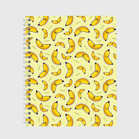 Тетрадь с принтом Банановый Бум в Кировске, 100% бумага | 48 листов, плотность листов — 60 г/м2, плотность картонной обложки — 250 г/м2. Листы скреплены сбоку удобной пружинной спиралью. Уголки страниц и обложки скругленные. Цвет линий — светло-серый
 | Тематика изображения на принте: банан | банановый | бананы | паттерн | прикол | фрукты