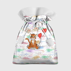 Подарочный 3D мешок с принтом Милый влюбленный тигренок 2022 в Кировске, 100% полиэстер | Размер: 29*39 см | 2022 | год тигра | новый год | новый год 2022 | символ года | тигр | тигренок | тигрица | тигры