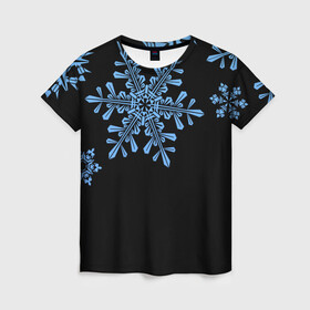 Женская футболка 3D с принтом Минималистичные Снежинки в Кировске, 100% полиэфир ( синтетическое хлопкоподобное полотно) | прямой крой, круглый вырез горловины, длина до линии бедер | зима | минимализм | новый год | снег | снегопад | снежинки