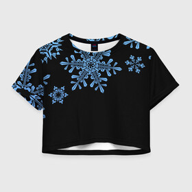 Женская футболка Crop-top 3D с принтом Минималистичные Снежинки в Кировске, 100% полиэстер | круглая горловина, длина футболки до линии талии, рукава с отворотами | зима | минимализм | новый год | снег | снегопад | снежинки