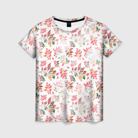 Женская футболка 3D с принтом Узор из листьев (паттерн) в Кировске, 100% полиэфир ( синтетическое хлопкоподобное полотно) | прямой крой, круглый вырез горловины, длина до линии бедер | листочки | листья | паттерн | узор | цветы