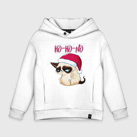 Детское худи Oversize хлопок с принтом Ugly cat Ho Ho No в Кировске, френч-терри — 70% хлопок, 30% полиэстер. Мягкий теплый начес внутри —100% хлопок | боковые карманы, эластичные манжеты и нижняя кромка, капюшон на магнитной кнопке | 2022 | 2022 год | grumpy cat | happy new year | santa | год тигра | дед мороз | каникулы | мороз | новогодний свитер | новый год | новый год 2022 | новый год тигра | оливье | праздник | рождество | санта клаус