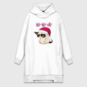 Платье-худи хлопок с принтом Ugly cat Ho Ho No в Кировске,  |  | 2022 | 2022 год | grumpy cat | happy new year | santa | год тигра | дед мороз | каникулы | мороз | новогодний свитер | новый год | новый год 2022 | новый год тигра | оливье | праздник | рождество | санта клаус