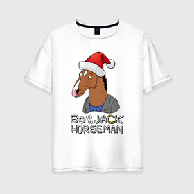 Женская футболка хлопок Oversize с принтом Bo Ho Ho Jack Horseman в Кировске, 100% хлопок | свободный крой, круглый ворот, спущенный рукав, длина до линии бедер
 | Тематика изображения на принте: 2022 | 2022 год | happy new year | santa | год тигра | дед мороз | каникулы | мороз | новогодний свитер | новый год | новый год 2022 | новый год тигра | оливье | праздник | рождество | санта клаус | свитер новогодний