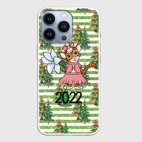 Чехол для iPhone 13 Pro с принтом Милая тигрица с цветком в Кировске,  |  | Тематика изображения на принте: 2022 | год тигра | новый год | новый год 2022 | символ года | тигр | тигренок | тигрица | тигры
