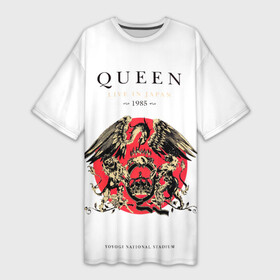 Платье-футболка 3D с принтом Queen  Live In Japan 1985 в Кировске,  |  | dont stop me now | freddie mercury | i want to break free | made | queen | quen | the show must go on | we are the champions | богемская рапсодия | глэм | квин | королева | куин | меркури | музыкант | мэркури | певец | песня | поп | рок группа | фаррух бу