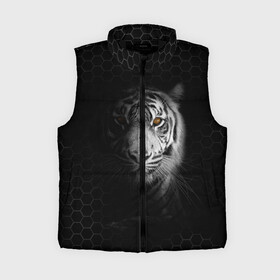 Женский жилет утепленный 3D с принтом Тигр черно белый соты в Кировске,  |  | tiger | восточный тигр | год тигра | кошка | тигр | тигренок | хищник