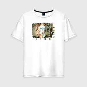 Женская футболка хлопок Oversize с принтом Jiok в Кировске, 100% хлопок | свободный крой, круглый ворот, спущенный рукав, длина до линии бедер
 | девушка | надписи | окно | подъезд | стена
