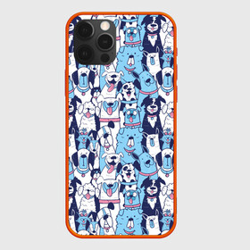 Чехол для iPhone 12 Pro с принтом Забавные Пёсели паттерн Funny Dogs pattern в Кировске, силикон | область печати: задняя сторона чехла, без боковых панелей | Тематика изображения на принте: dog | бульдог | далматинец | йорк | мопс | песик | порода | смешной | собака