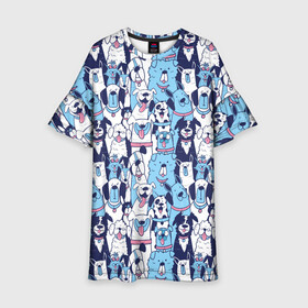 Детское платье 3D с принтом Забавные Пёсели паттерн Funny Dogs pattern в Кировске, 100% полиэстер | прямой силуэт, чуть расширенный к низу. Круглая горловина, на рукавах — воланы | dog | бульдог | далматинец | йорк | мопс | песик | порода | смешной | собака