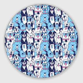 Круглый коврик для мышки с принтом Забавные Пёсели паттерн Funny Dogs pattern в Кировске, резина и полиэстер | круглая форма, изображение наносится на всю лицевую часть | Тематика изображения на принте: dog | бульдог | далматинец | йорк | мопс | песик | порода | смешной | собака