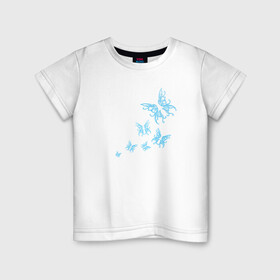 Детская футболка хлопок с принтом Неоновые бабочки Cotton Theme в Кировске, 100% хлопок | круглый вырез горловины, полуприлегающий силуэт, длина до линии бедер | Тематика изображения на принте: бабочки | крылья | легкость | насековые | неон | ночные | полет | природа | светящиеся