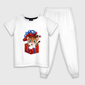 Детская пижама хлопок с принтом Тигрин сюрприз в Кировске, 100% хлопок |  брюки и футболка прямого кроя, без карманов, на брюках мягкая резинка на поясе и по низу штанин
 | new year | арт | графика | зима | новый год | подарок | рождество | тигр