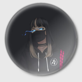 Значок с принтом Девочка в маске в Кировске,  металл | круглая форма, металлическая застежка в виде булавки | аниме | аниме тян | девочка в маске | тян | тян в маске | тянка