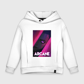 Детское худи Oversize хлопок с принтом Arcane (Neon) в Кировске, френч-терри — 70% хлопок, 30% полиэстер. Мягкий теплый начес внутри —100% хлопок | боковые карманы, эластичные манжеты и нижняя кромка, капюшон на магнитной кнопке | Тематика изображения на принте: arcane | jinx | league of legends | neon | рисунок