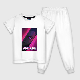 Детская пижама хлопок с принтом Arcane (Neon) в Кировске, 100% хлопок |  брюки и футболка прямого кроя, без карманов, на брюках мягкая резинка на поясе и по низу штанин
 | arcane | jinx | league of legends | neon | рисунок
