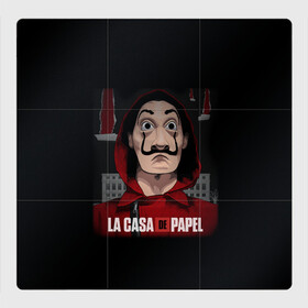 Магнитный плакат 3Х3 с принтом БУМАЖНЫЙ ДОМ СЕРИАЛ LA CASA DE PAPEL в Кировске, Полимерный материал с магнитным слоем | 9 деталей размером 9*9 см | Тематика изображения на принте: bella ciao | la casa de papel | бумажный дом | ла каса де | ла каса де папель | ла каса де пепел | лакаса | сериал | фильм