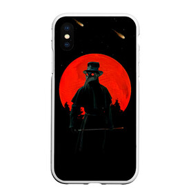 Чехол для iPhone XS Max матовый с принтом plague doctor ЧУМНОЙ ДОКТОР в Кировске, Силикон | Область печати: задняя сторона чехла, без боковых панелей | Тематика изображения на принте: art | artwork | dark | illustration | moon | plague doctor | red moon | арт | луна | мрак | ночь | чума | чумной доктор