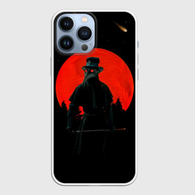 Чехол для iPhone 13 Pro Max с принтом plague doctor ЧУМНОЙ ДОКТОР в Кировске,  |  | Тематика изображения на принте: art | artwork | dark | illustration | moon | plague doctor | red moon | арт | луна | мрак | ночь | чума | чумной доктор