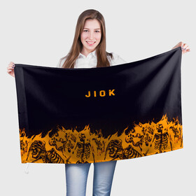 Флаг 3D с принтом Jiok пламя в Кировске, 100% полиэстер | плотность ткани — 95 г/м2, размер — 67 х 109 см. Принт наносится с одной стороны | Тематика изображения на принте: люди | надпись | огонь | пламя | скелеты