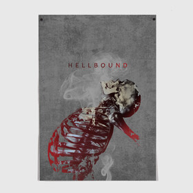 Постер с принтом Hellbound Новая истина в Кировске, 100% бумага
 | бумага, плотность 150 мг. Матовая, но за счет высокого коэффициента гладкости имеет небольшой блеск и дает на свету блики, но в отличии от глянцевой бумаги не покрыта лаком | дым | надпись | скелет | текстура