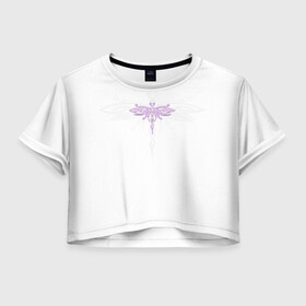 Женская футболка Crop-top 3D с принтом Стрекоза Violet Neon Theme в Кировске, 100% полиэстер | круглая горловина, длина футболки до линии талии, рукава с отворотами | воздух | для девочек | для женщин | женские | красные | крылья | лес | лето | насекомые | неон | неоновые рисунки | полет | природа | светящиеся | стрекоза