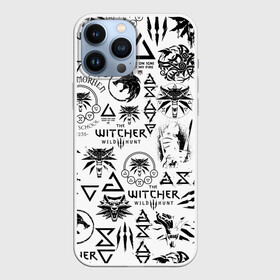 Чехол для iPhone 13 Pro Max с принтом THE WITCHER LOGOBOMBING ЧЁРНО БЕЛЫЙ | ВЕДЬМАК ПАТТЕРН в Кировске,  |  | Тематика изображения на принте: geralt | the witcher | the witcher wild hunt | witcher | wolf | аард | аксий | белый волк | ведьмак | ведьмак 3 | волк | геральт | игни | ирден | йенифер | каер морхен | квен | охотник | трисс | цири | школа волка