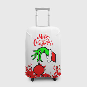 Чехол для чемодана 3D с принтом Merry Christmas Grinch в Кировске, 86% полиэфир, 14% спандекс | двустороннее нанесение принта, прорези для ручек и колес | 2022 | grinch | happy new year | merry christmas | год тигра | гринч | зима близко | нг | новогодний | новый год | новый год 2022 | рождество | снег | снежинки