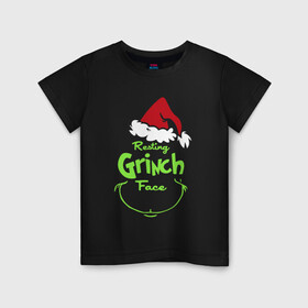 Детская футболка хлопок с принтом Resting Grinch Face. в Кировске, 100% хлопок | круглый вырез горловины, полуприлегающий силуэт, длина до линии бедер | Тематика изображения на принте: 2022 | grinch | happy new year | merry christmas | год тигра | гринч | зима близко | нг | новогодний | новый год | новый год 2022 | рождество | снег | снежинки