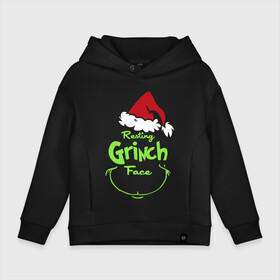 Детское худи Oversize хлопок с принтом Resting Grinch Face. в Кировске, френч-терри — 70% хлопок, 30% полиэстер. Мягкий теплый начес внутри —100% хлопок | боковые карманы, эластичные манжеты и нижняя кромка, капюшон на магнитной кнопке | Тематика изображения на принте: 2022 | grinch | happy new year | merry christmas | год тигра | гринч | зима близко | нг | новогодний | новый год | новый год 2022 | рождество | снег | снежинки