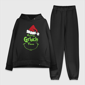 Женский костюм хлопок Oversize с принтом Resting Grinch Face. в Кировске,  |  | 2022 | grinch | happy new year | merry christmas | год тигра | гринч | зима близко | нг | новогодний | новый год | новый год 2022 | рождество | снег | снежинки