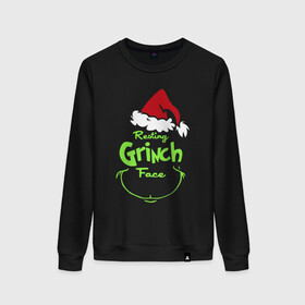 Женский свитшот хлопок с принтом Resting Grinch Face. в Кировске, 100% хлопок | прямой крой, круглый вырез, на манжетах и по низу широкая трикотажная резинка  | 2022 | grinch | happy new year | merry christmas | год тигра | гринч | зима близко | нг | новогодний | новый год | новый год 2022 | рождество | снег | снежинки