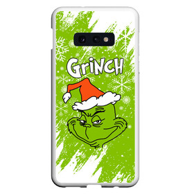 Чехол для Samsung S10E с принтом Grinch Green. в Кировске, Силикон | Область печати: задняя сторона чехла, без боковых панелей | Тематика изображения на принте: 2022 | grinch | happy new year | merry christmas | год тигра | гринч | зима близко | нг | новогодний | новый год | новый год 2022 | рождество | снег | снежинки