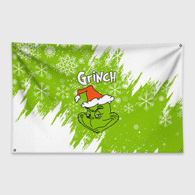 Флаг-баннер с принтом Grinch Green. в Кировске, 100% полиэстер | размер 67 х 109 см, плотность ткани — 95 г/м2; по краям флага есть четыре люверса для крепления | 2022 | grinch | happy new year | merry christmas | год тигра | гринч | зима близко | нг | новогодний | новый год | новый год 2022 | рождество | снег | снежинки