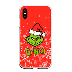 Чехол для iPhone XS Max матовый с принтом Grinch Red. в Кировске, Силикон | Область печати: задняя сторона чехла, без боковых панелей | 2022 | grinch | happy new year | merry christmas | год тигра | гринч | зима близко | нг | новогодний | новый год | новый год 2022 | рождество | снег | снежинки