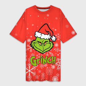 Платье-футболка 3D с принтом Grinch Red. в Кировске,  |  | 2022 | grinch | happy new year | merry christmas | год тигра | гринч | зима близко | нг | новогодний | новый год | новый год 2022 | рождество | снег | снежинки