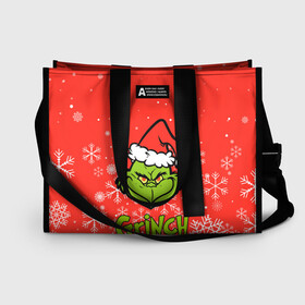 Сумка-шоппер 3D с принтом Grinch Red. в Кировске, 100% полиэстер | застегивается на металлическую кнопку; внутренний карман застегивается на молнию. Стенки укреплены специальным мягким материалом, чтобы защитить содержимое от несильных ударов
 | 2022 | grinch | happy new year | merry christmas | год тигра | гринч | зима близко | нг | новогодний | новый год | новый год 2022 | рождество | снег | снежинки