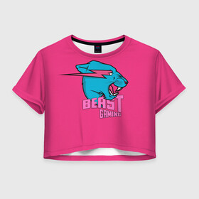Женская футболка Crop-top 3D с принтом Mr Beast Gaming Full Print (Pink edition) в Кировске, 100% полиэстер | круглая горловина, длина футболки до линии талии, рукава с отворотами | gamer | games | gaming | mr beast | mrbeast | youtube | блогеры | игры | мистер бист | ютуберы