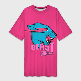 Платье-футболка 3D с принтом Mr Beast Gaming Full Print (Pink edition) в Кировске,  |  | gamer | games | gaming | mr beast | mrbeast | youtube | блогеры | игры | мистер бист | ютуберы
